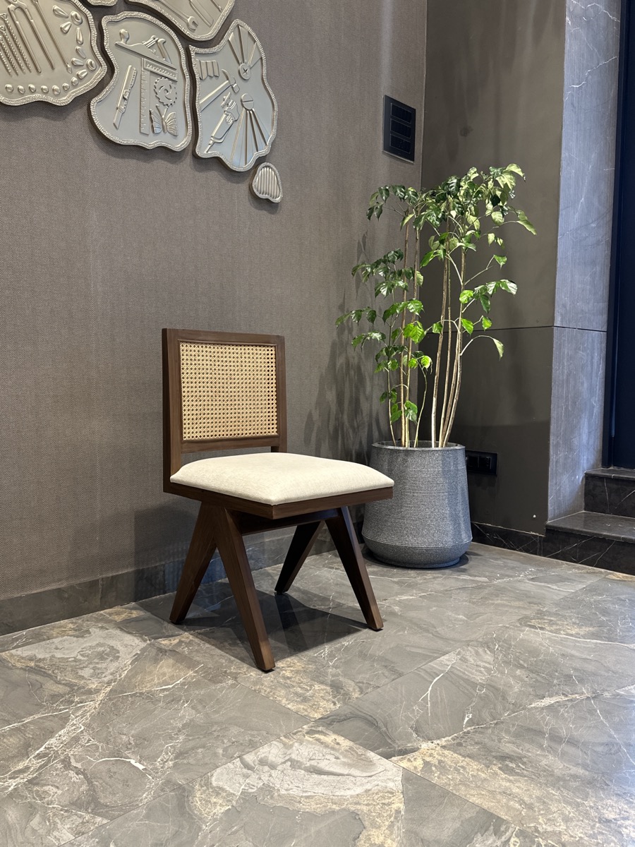 Wooden dining chair with upholstered seat