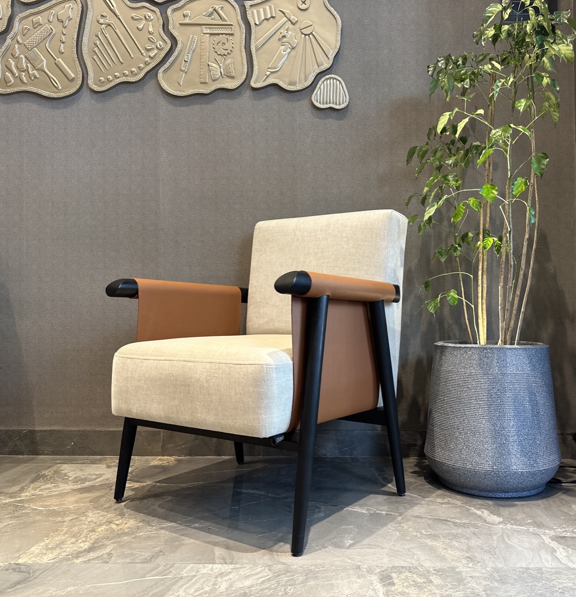 Pair of contemporary upholstered lounge chairs