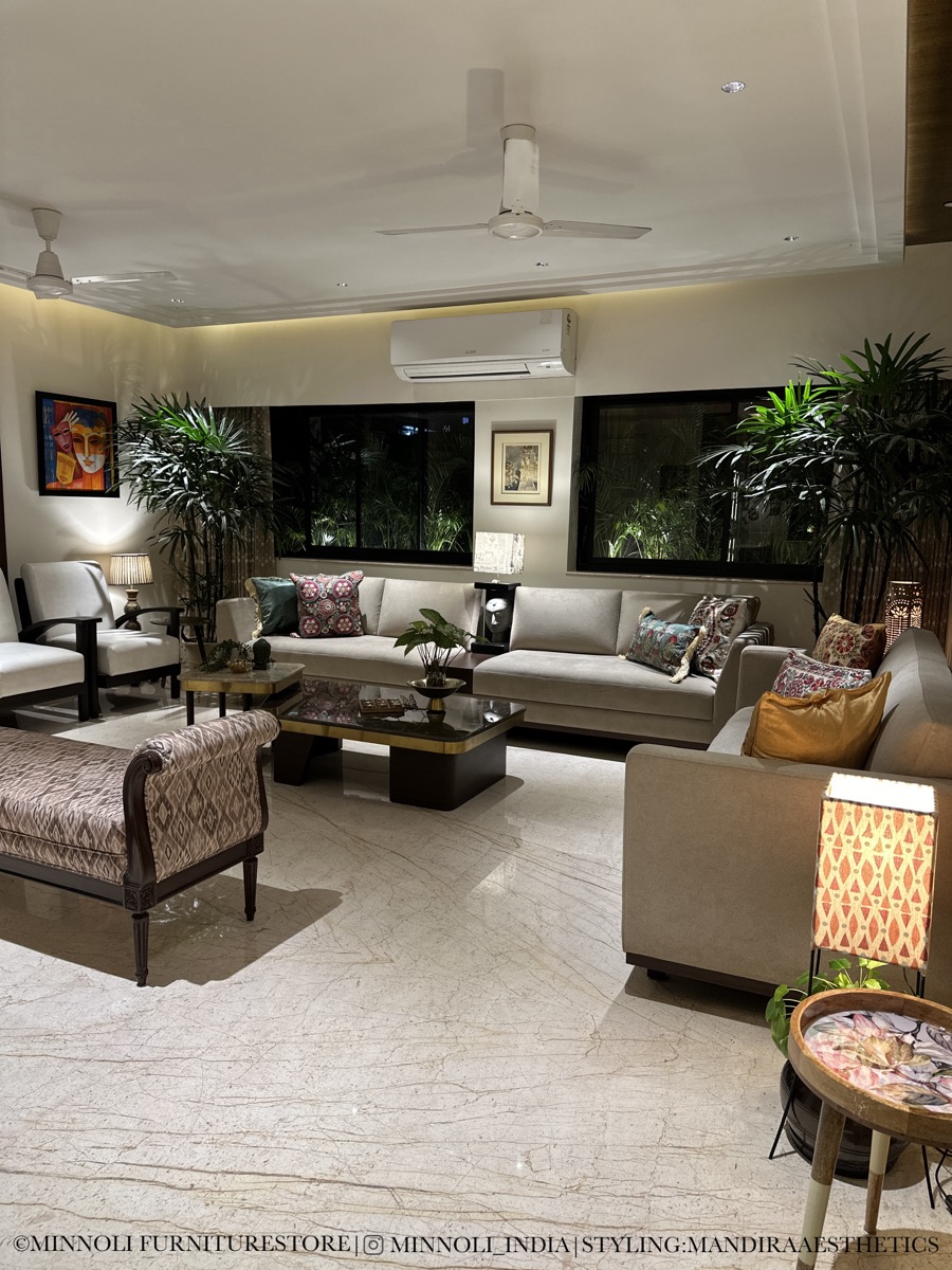 Complete living room furnished with custom Minnoli pieces