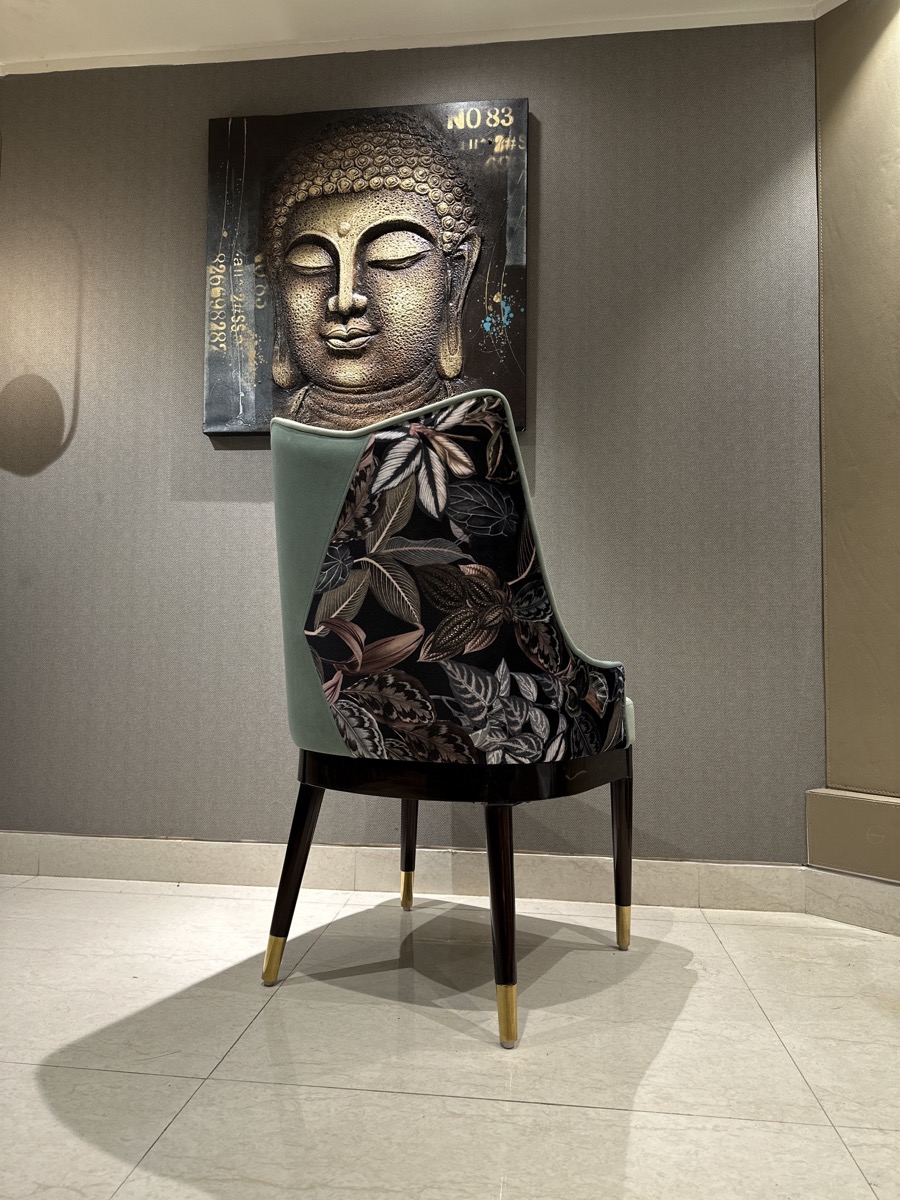 Sculptural upholstered accent chair handcrafted by Minnoli